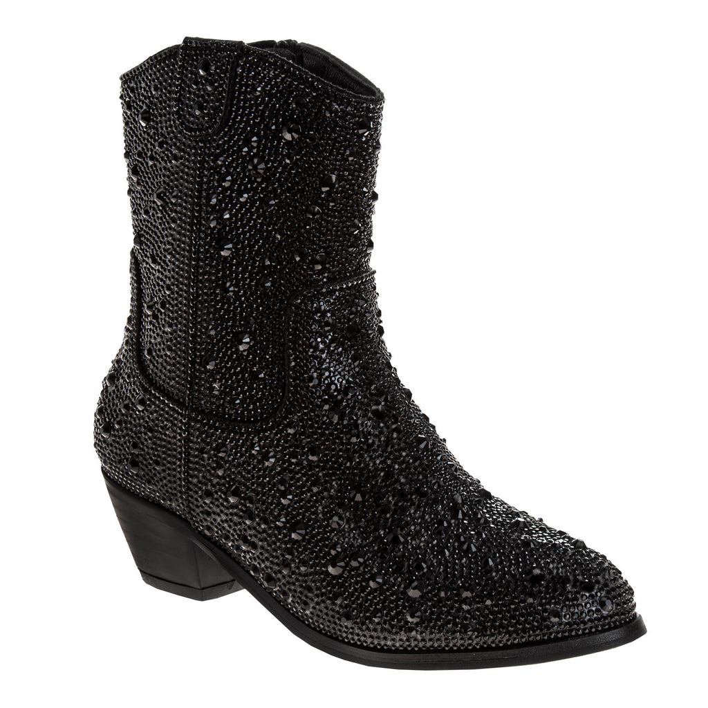 Black | Girls’ Sparkly Cowgirl Boots Front Side