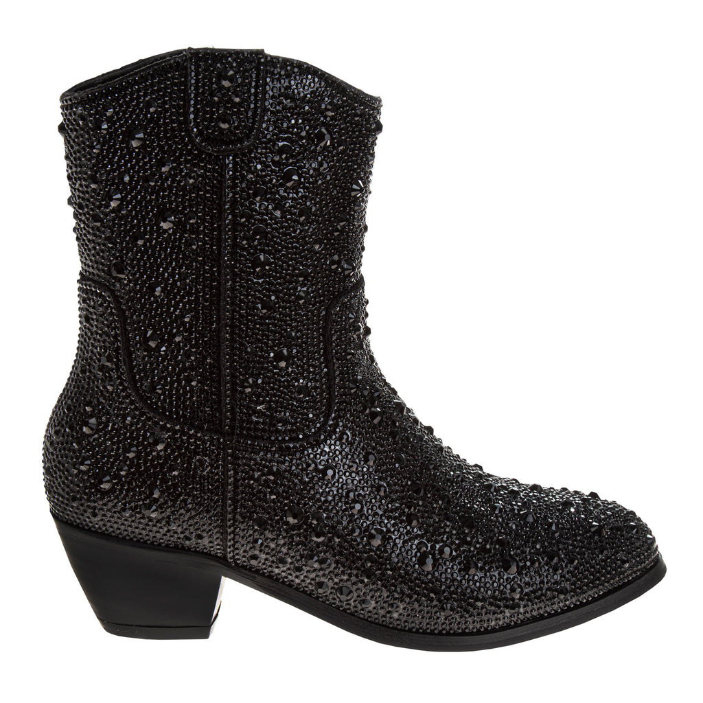 Black | Girls’ Sparkly Cowgirl Boots Side