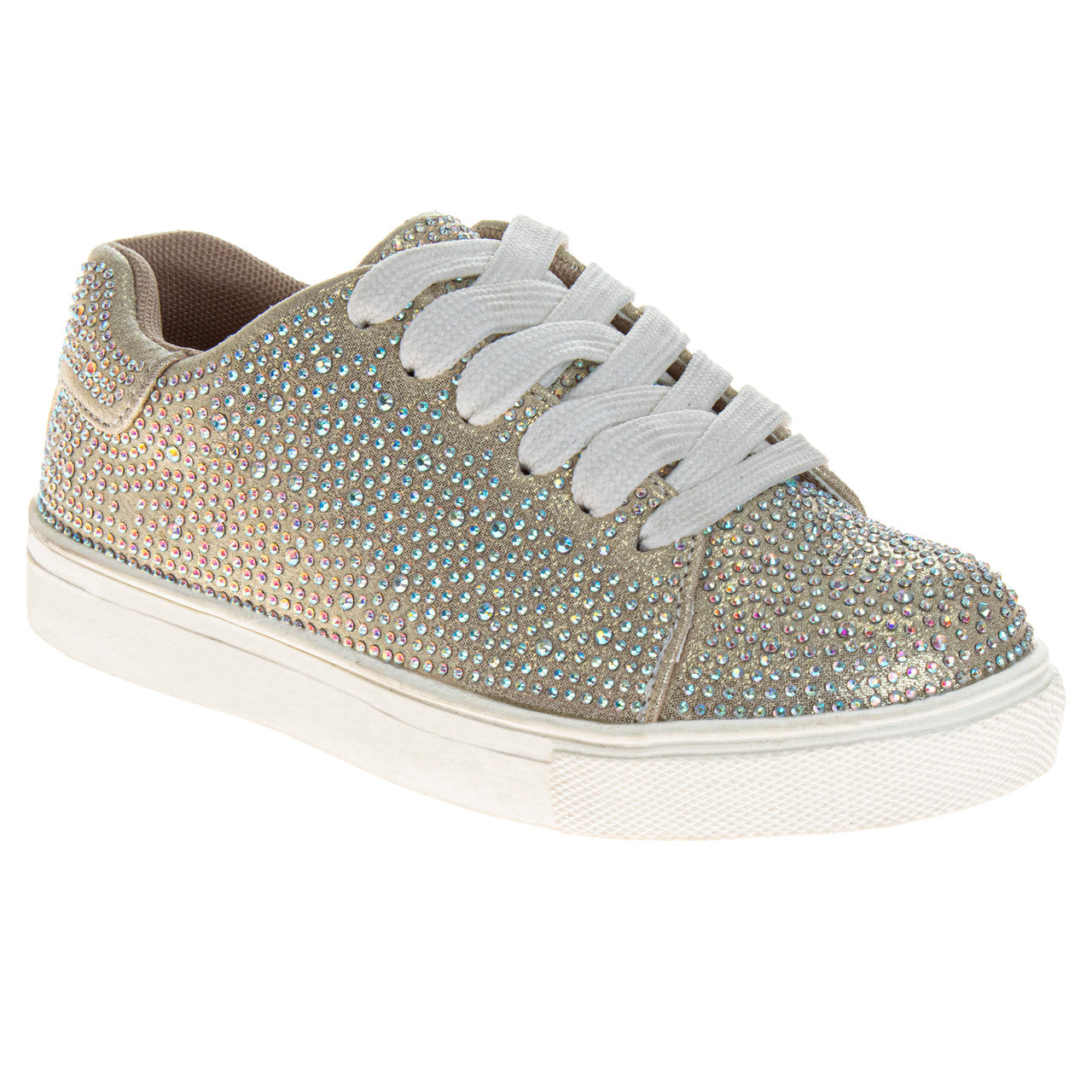 Gold | Girls' Crystal Rhinestone Sneakers Front Side