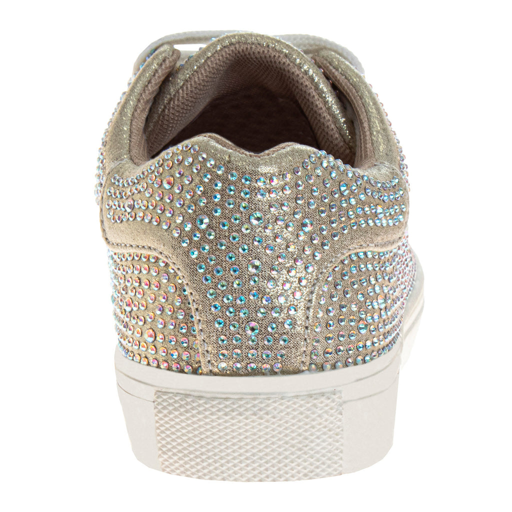 Gold | Girls' Crystal Rhinestone Sneakers Back