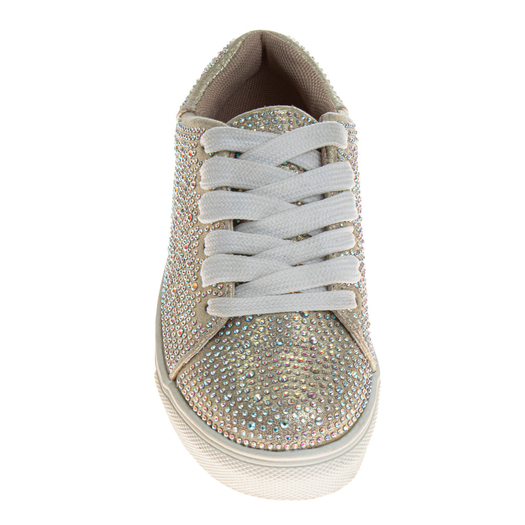 Gold | Girls' Crystal Rhinestone Sneakers Front