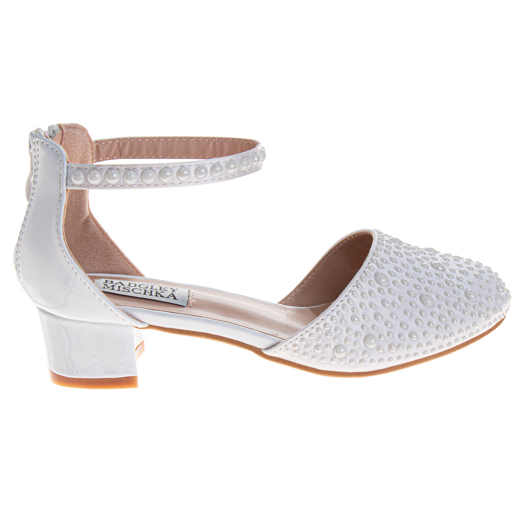White | Girls' Ankle Strap Dress Shoes Right Side
