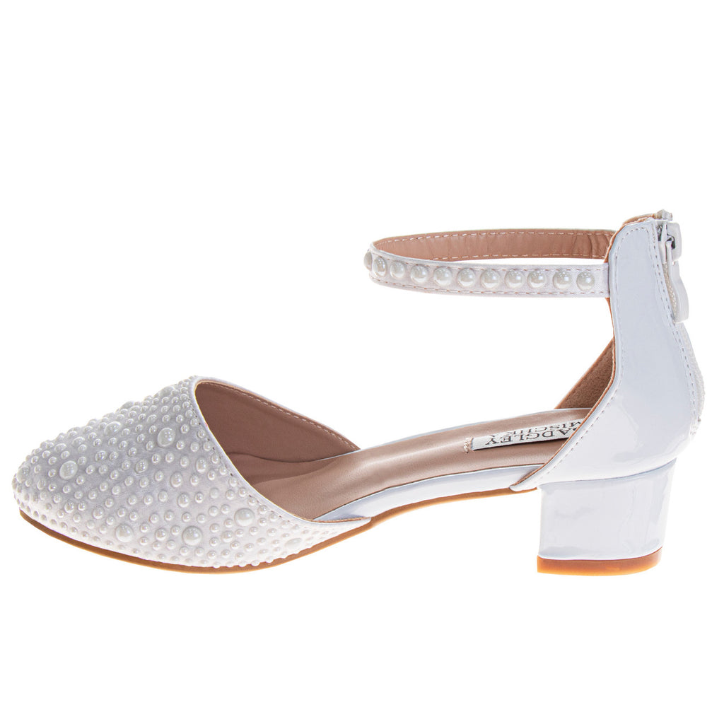 White | Girls' Ankle Strap Dress Shoes Left Side