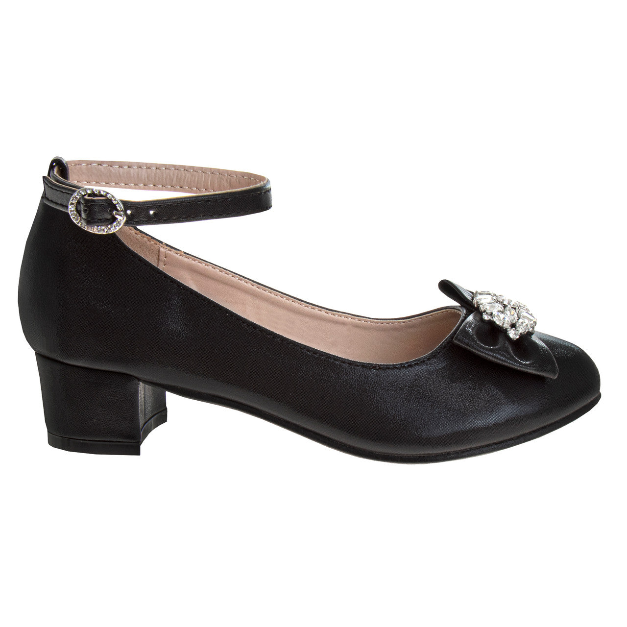 Black | Girls' Ankle Strap Dress Pumps Right Side