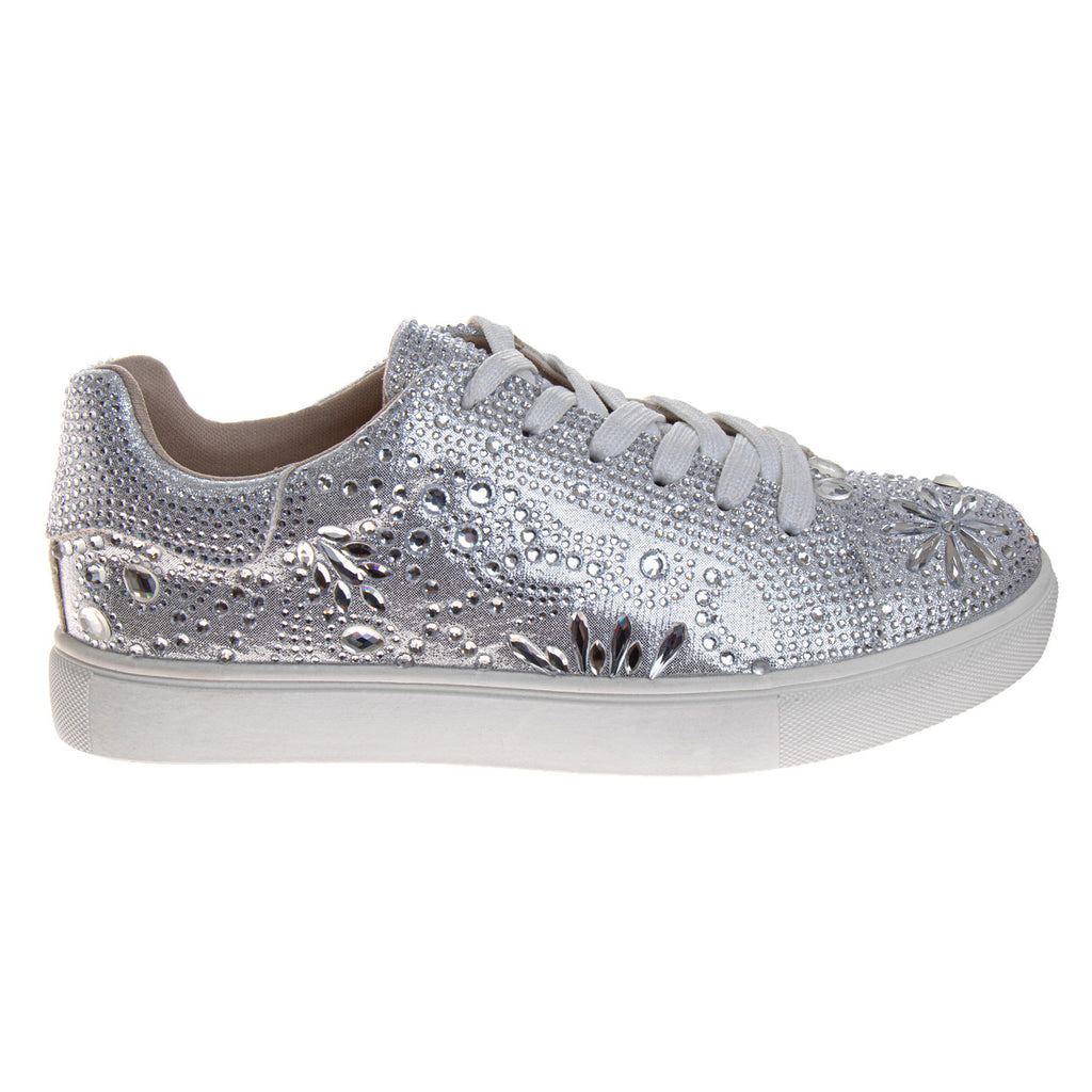 Silver | Girls' Glitzy Metallic Sneakers  Side