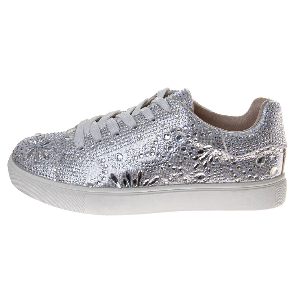 Silver | Girls' Glitzy Metallic Sneakers Left Side