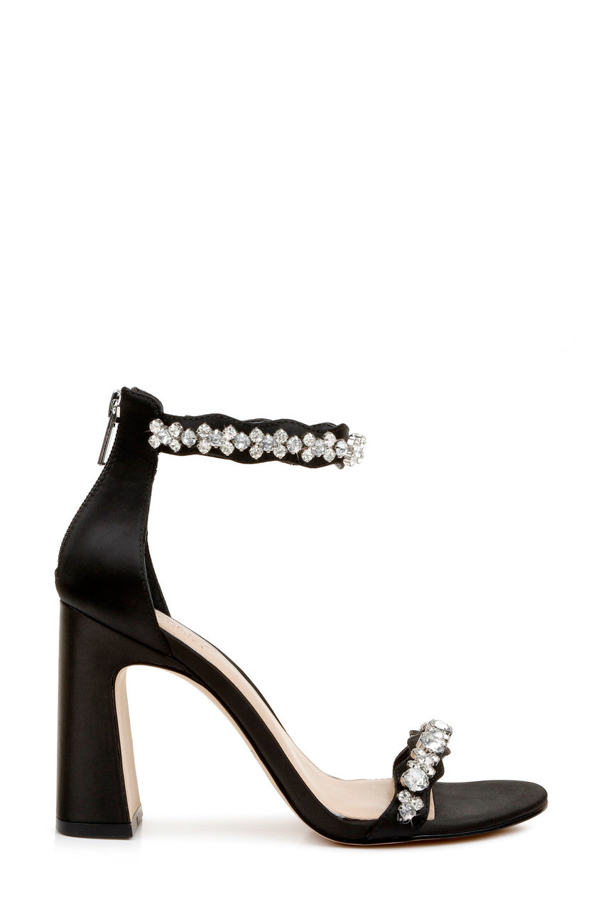 Black | Odessa Crystal Adorned Block Heel