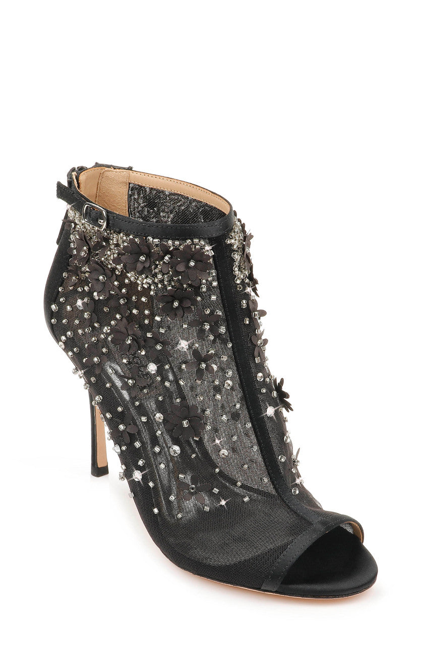 Black | Olivia Embellished Mesh Bootie