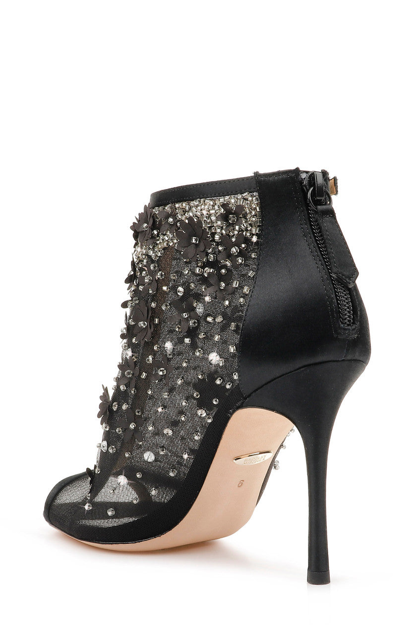 Black | Olivia Embellished Mesh Bootie
