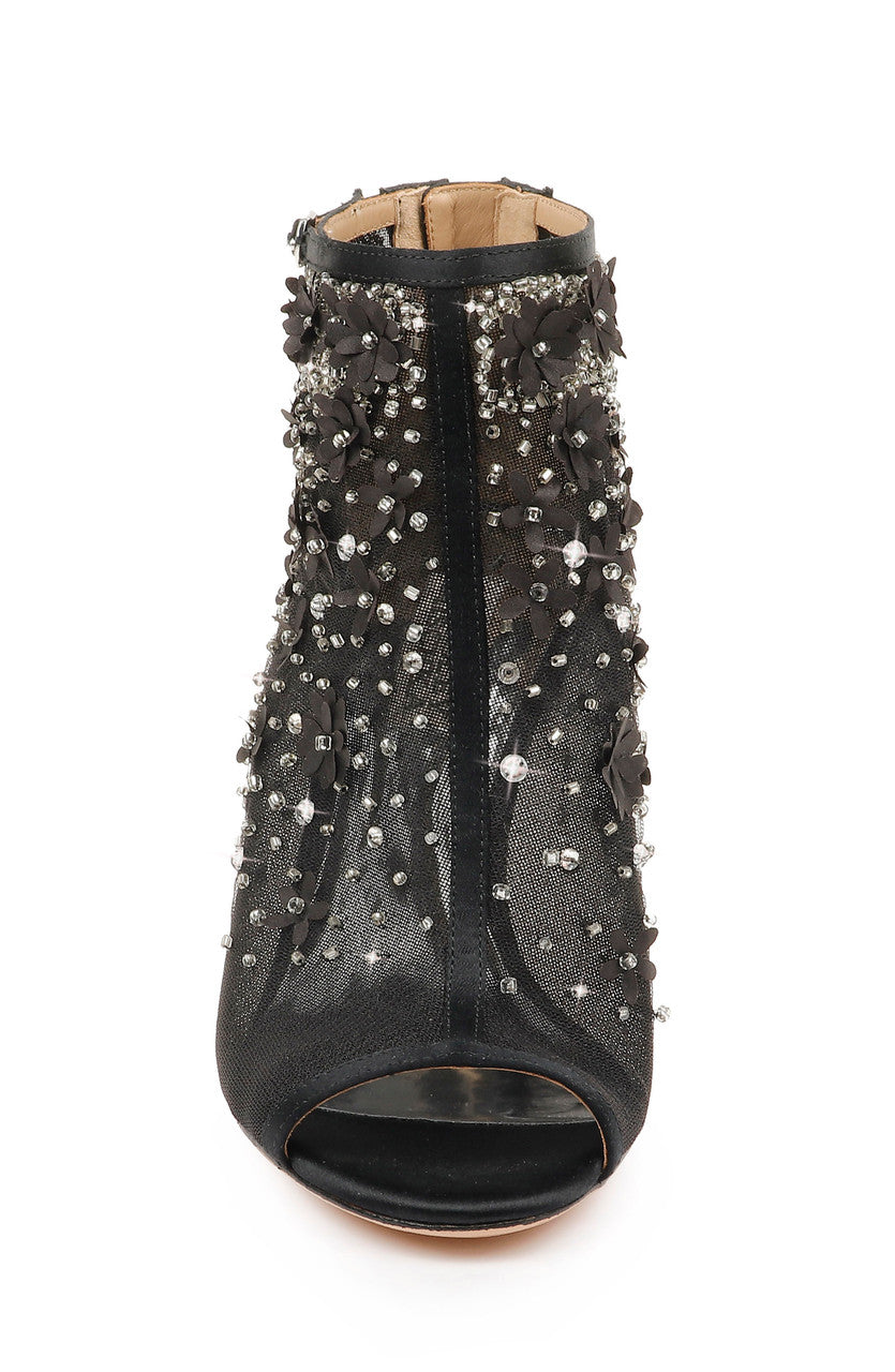 Black | Olivia Embellished Mesh Bootie