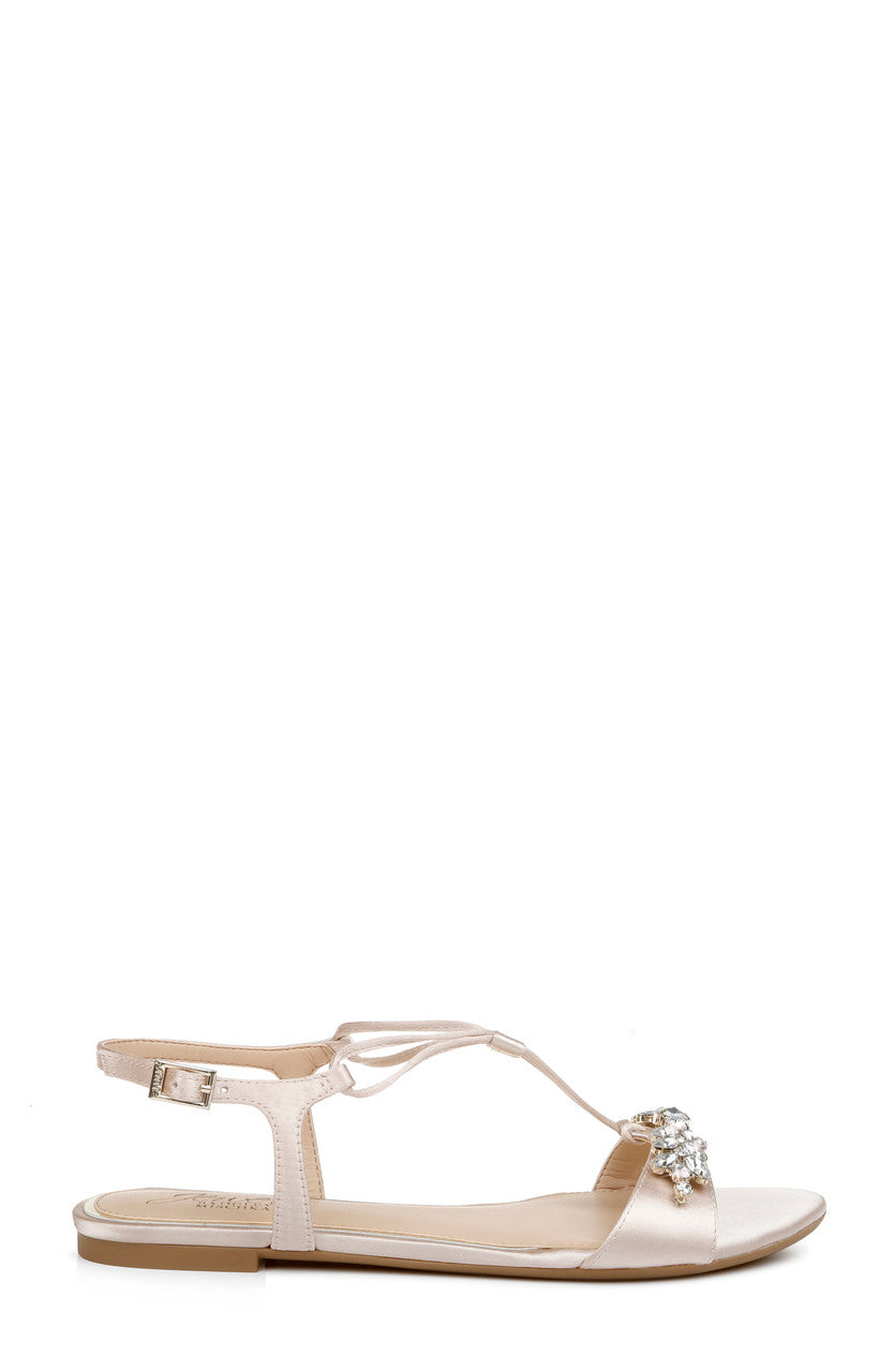 Champagne | Paulina Crystal Adorned Flat Sandals