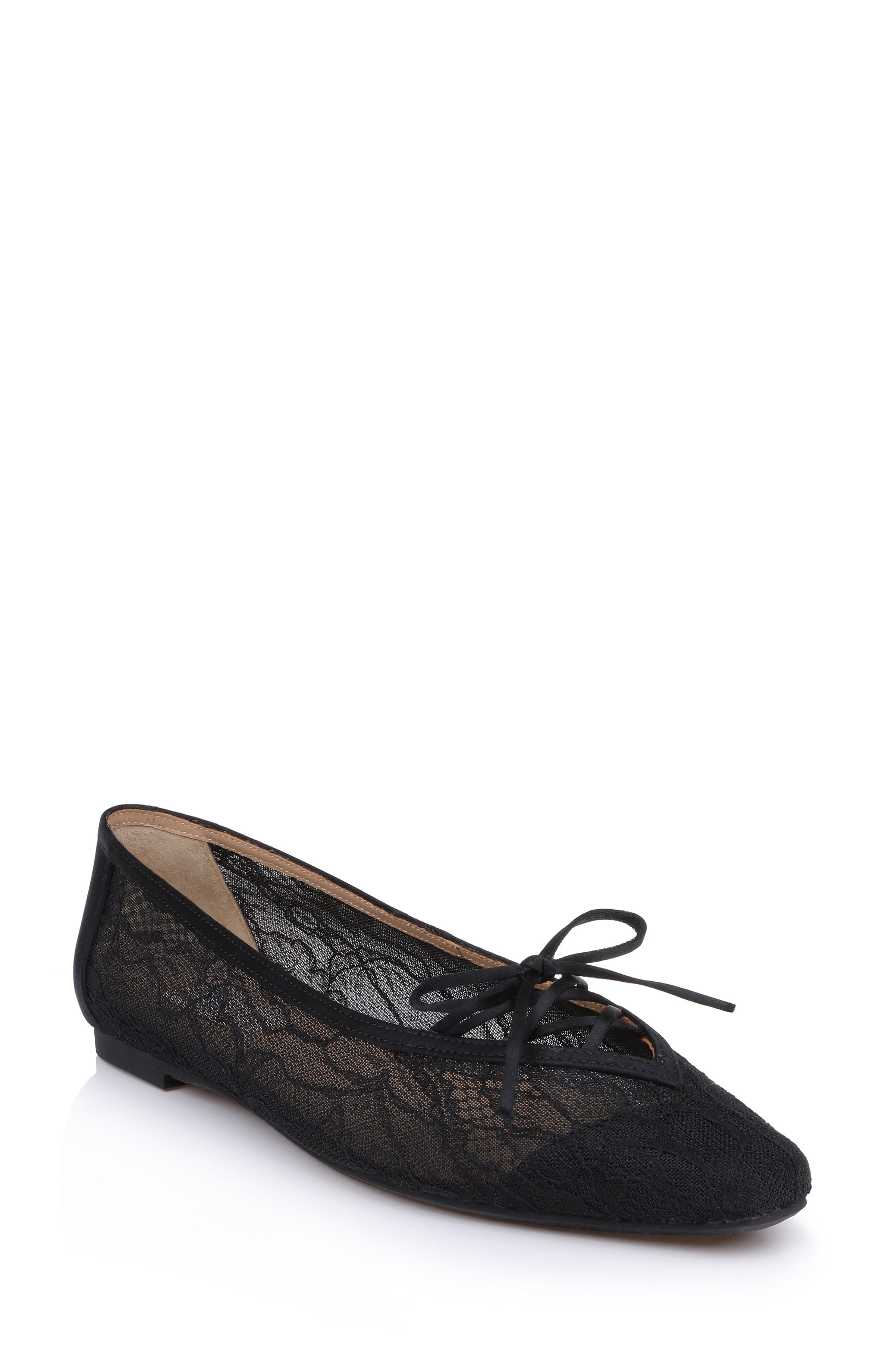 Black Lace | Raelyn Pointed Toe Slip-On Flats Front Side