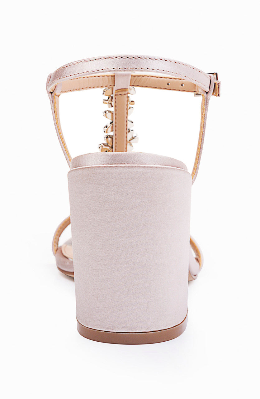 Champagne | Raina T-Strap Block Heel Evening Shoe