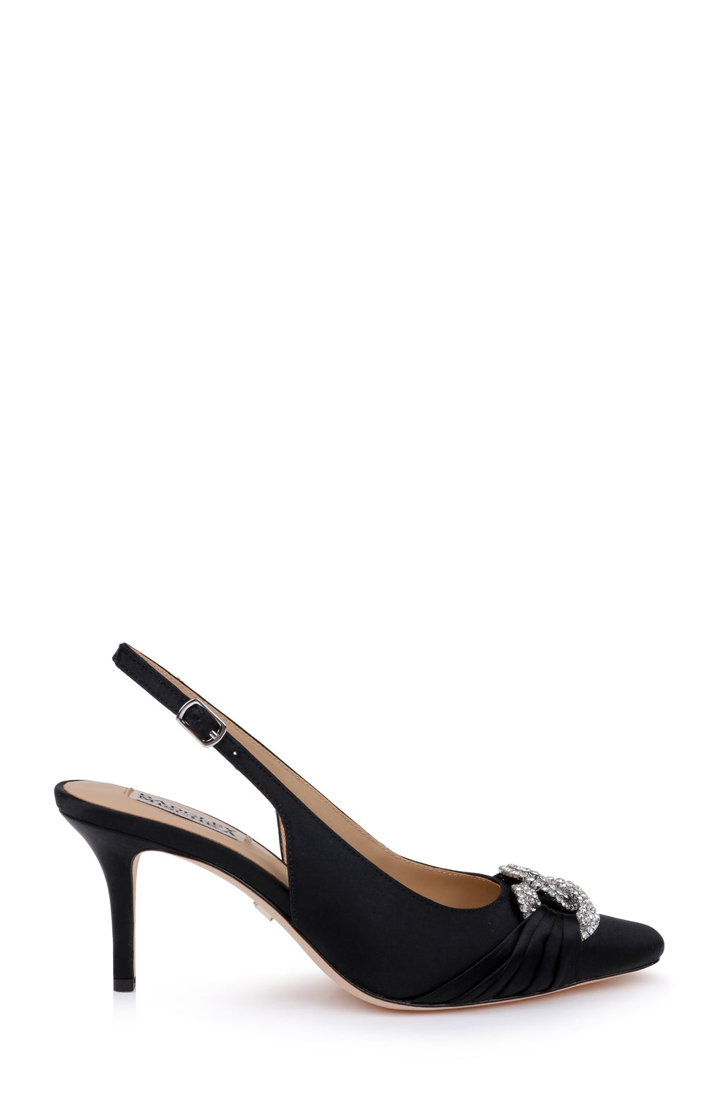 Black Satin | Ripley Pointed Toe Slingback Pumps Side
