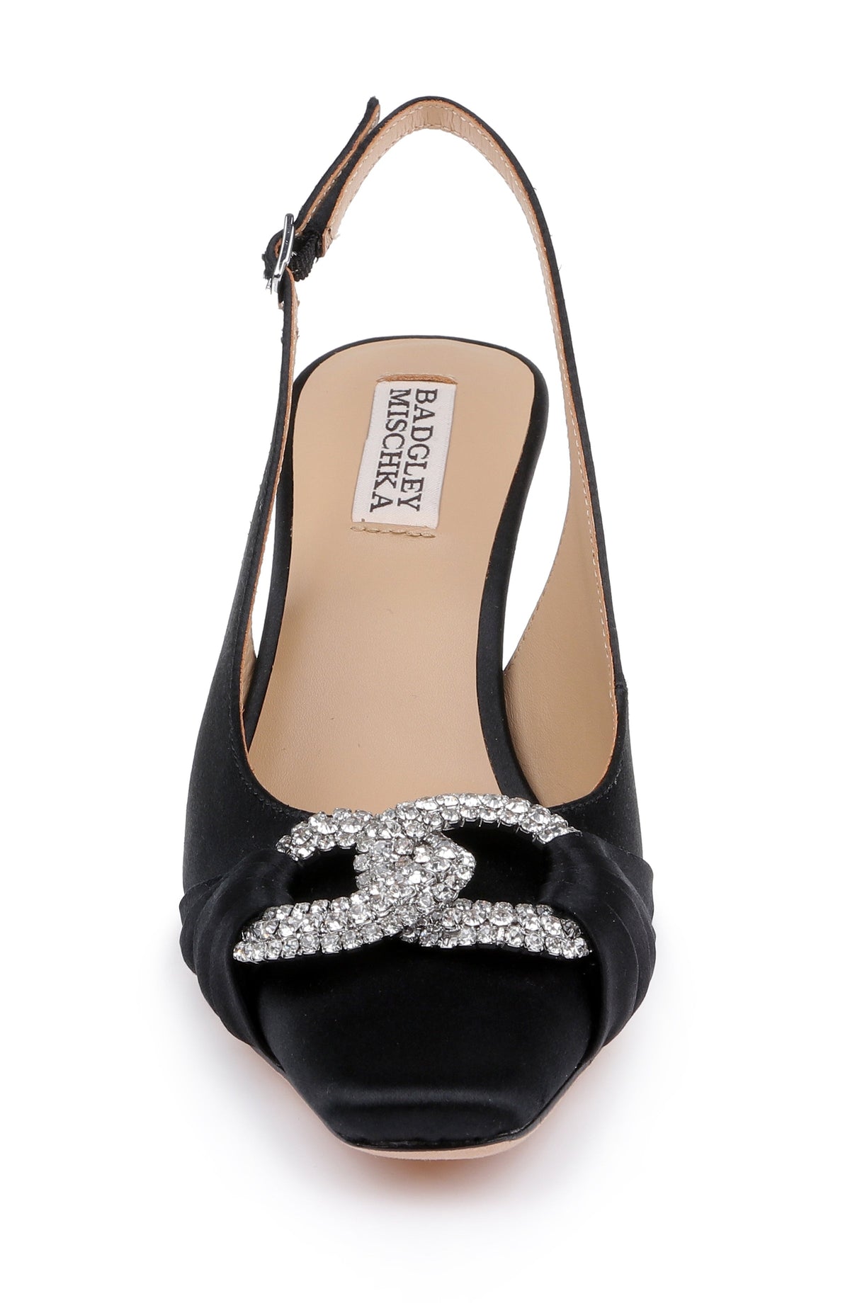 Black Satin | Ripley Pointed Toe Slingback Pumps Front