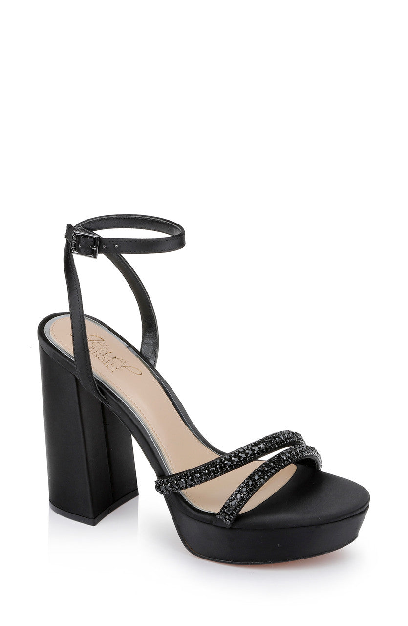 Black | Rochel Platform Block Heel with Gemstone Embellished Straps