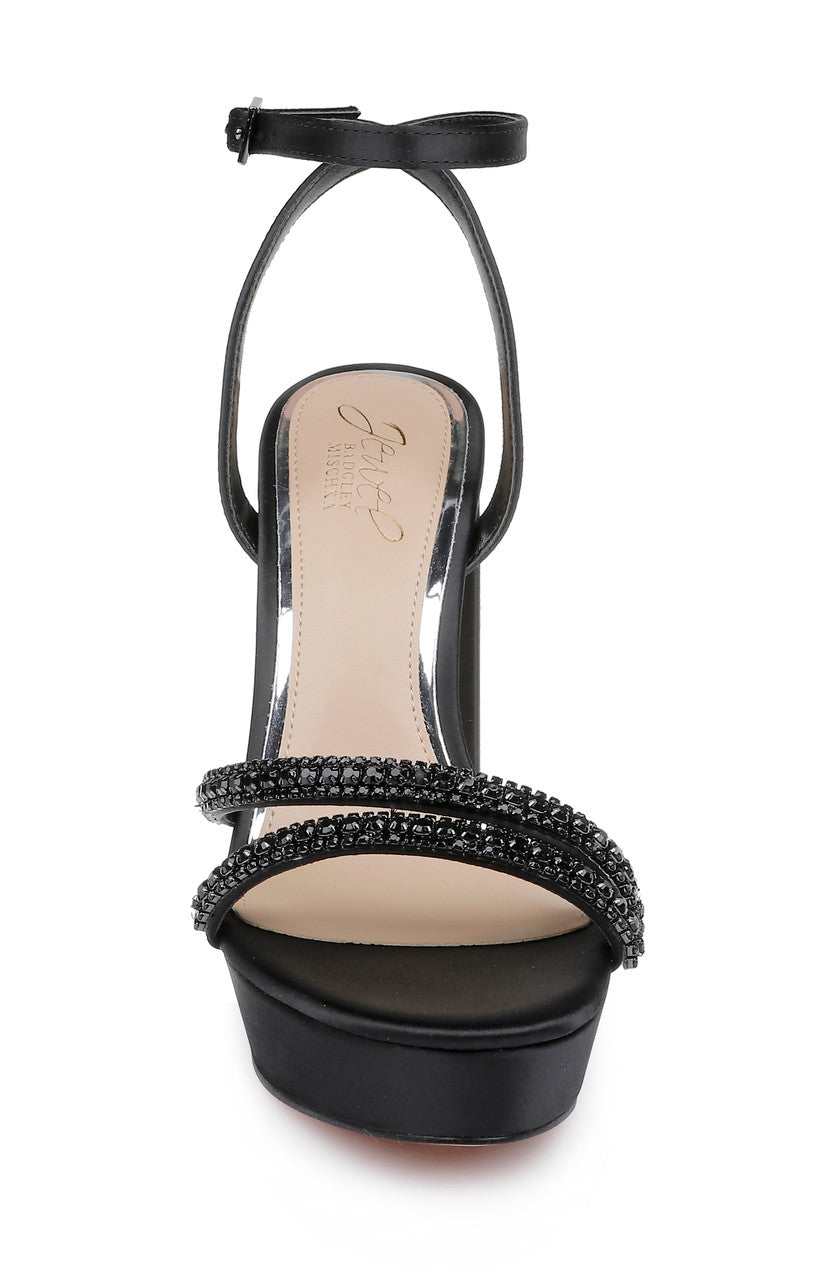 Black | Rochel Platform Block Heel with Gemstone Embellished Straps