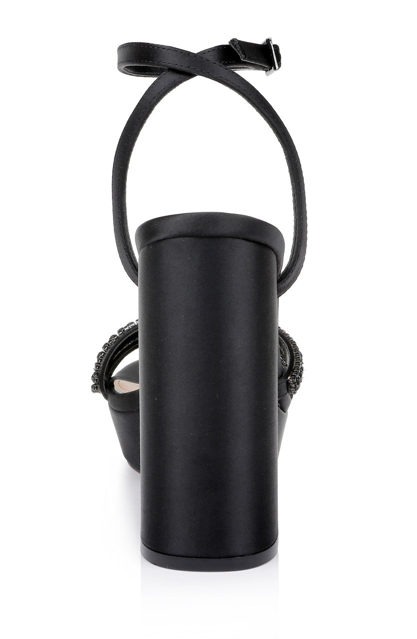 Black | Rochel Platform Block Heel with Gemstone Embellished Straps