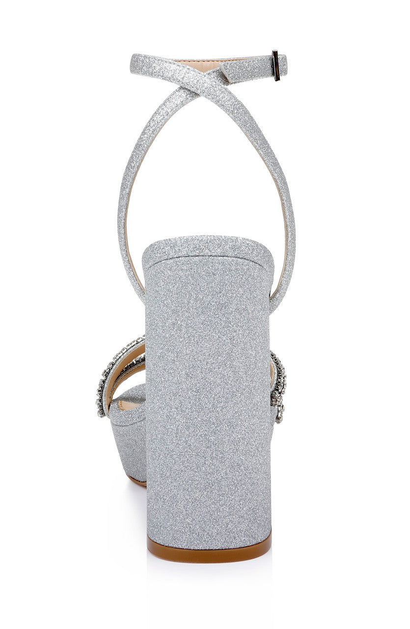 Silver | Rochel Platform Block Heel with Gemstone Embellished Straps
