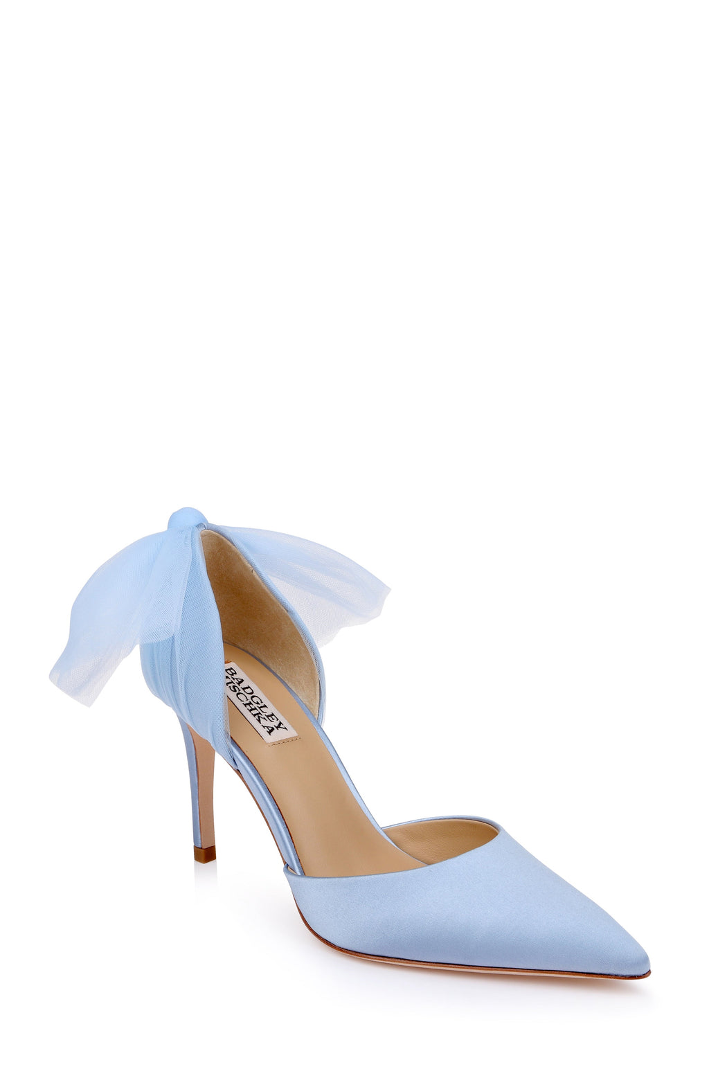 Azure Blue Satin | Rosalie Pointed Toe Slip-On Pumps Front Side