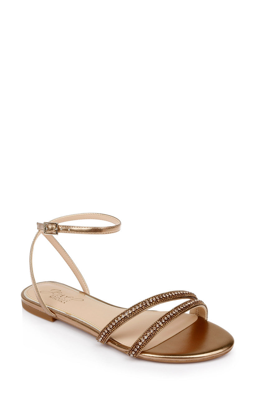 Bronze | Roslyn Metallic Flat Sandal with Crystals