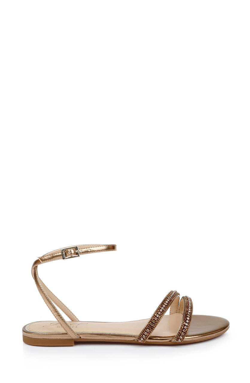 Bronze | Roslyn Metallic Flat Sandal with Crystals