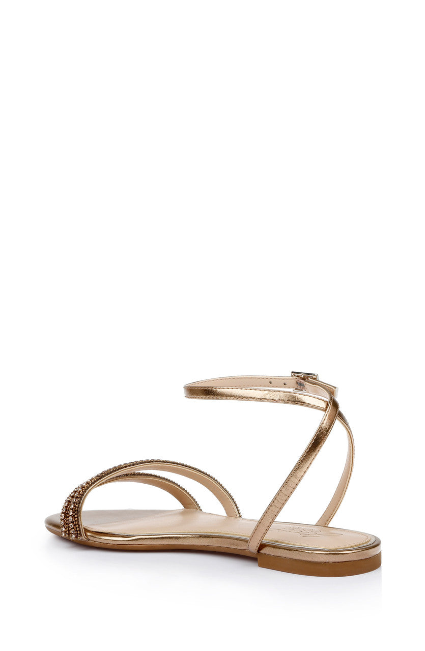 Bronze | Roslyn Metallic Flat Sandal with Crystals