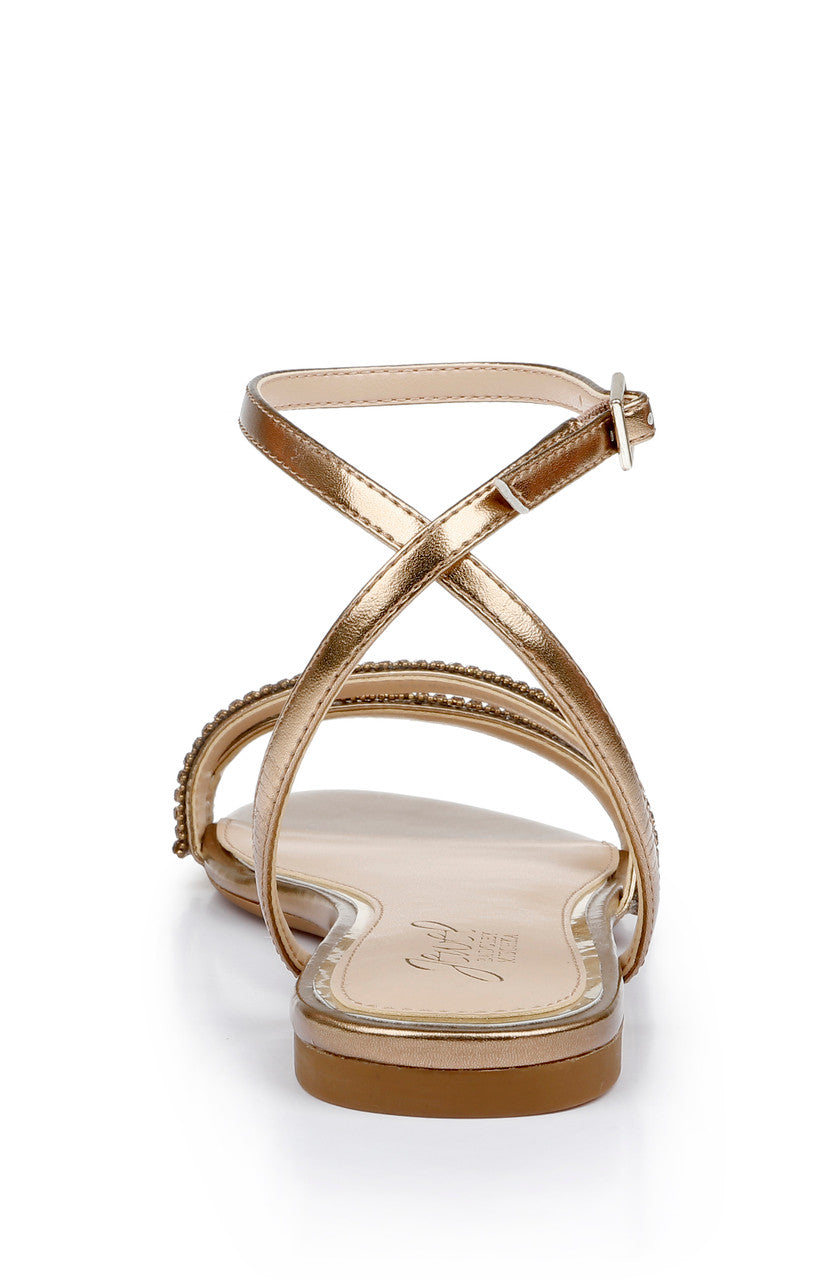 Bronze | Roslyn Metallic Flat Sandal with Crystals