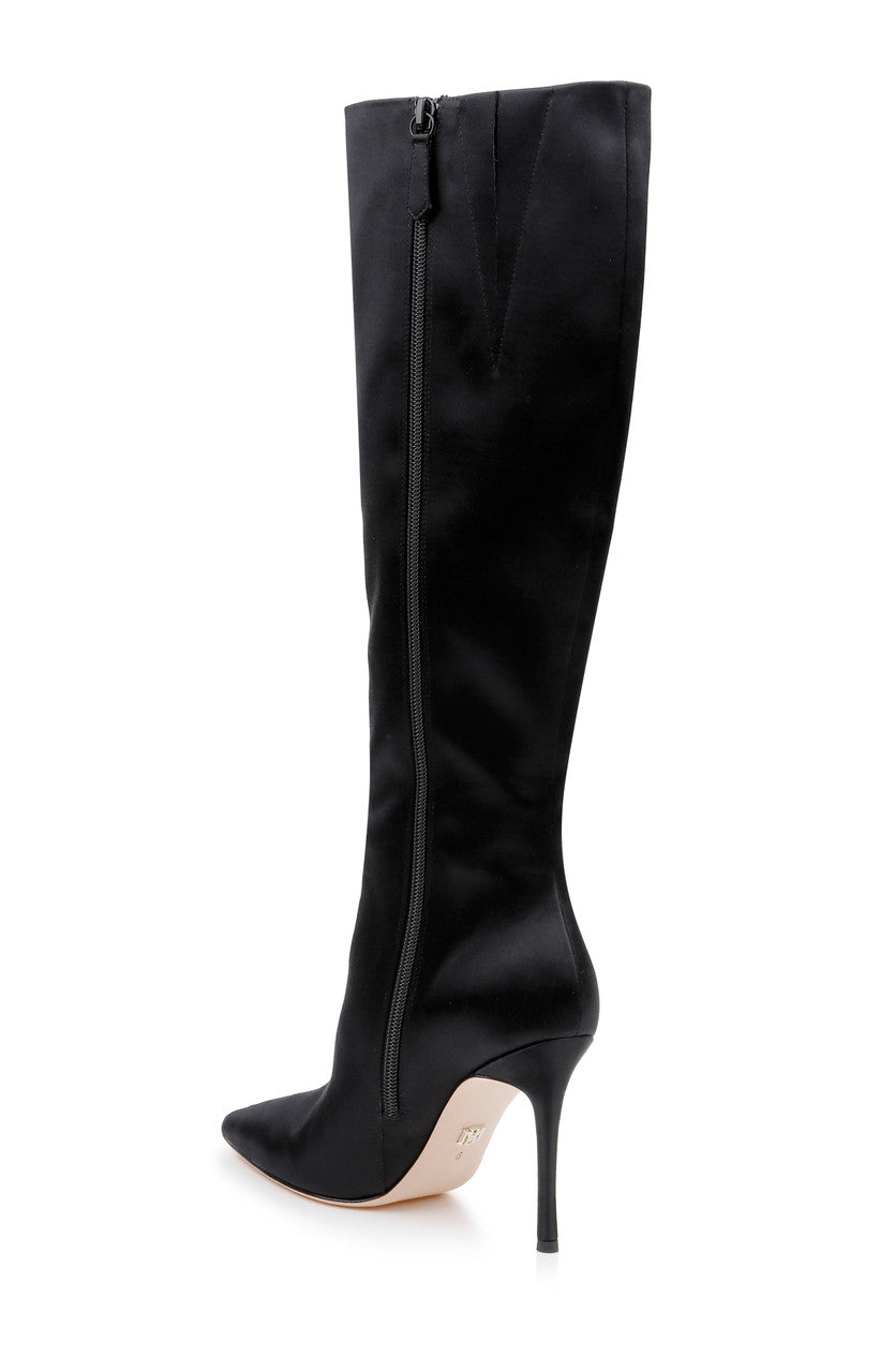 Black Satin | Runway Knee High Boot