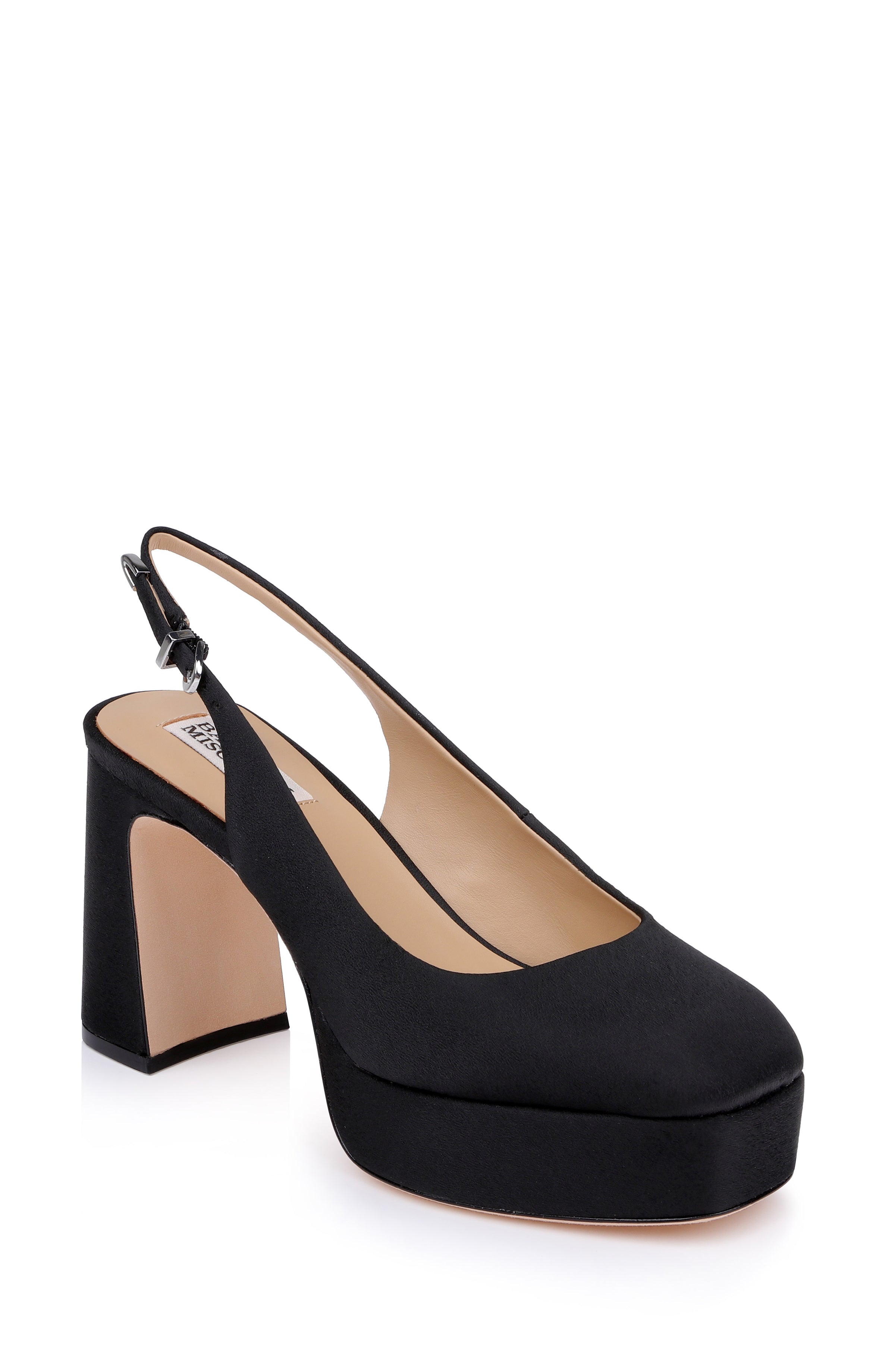 Black Crepe | Rylan Almond Toe Slingback Pumps Front Side