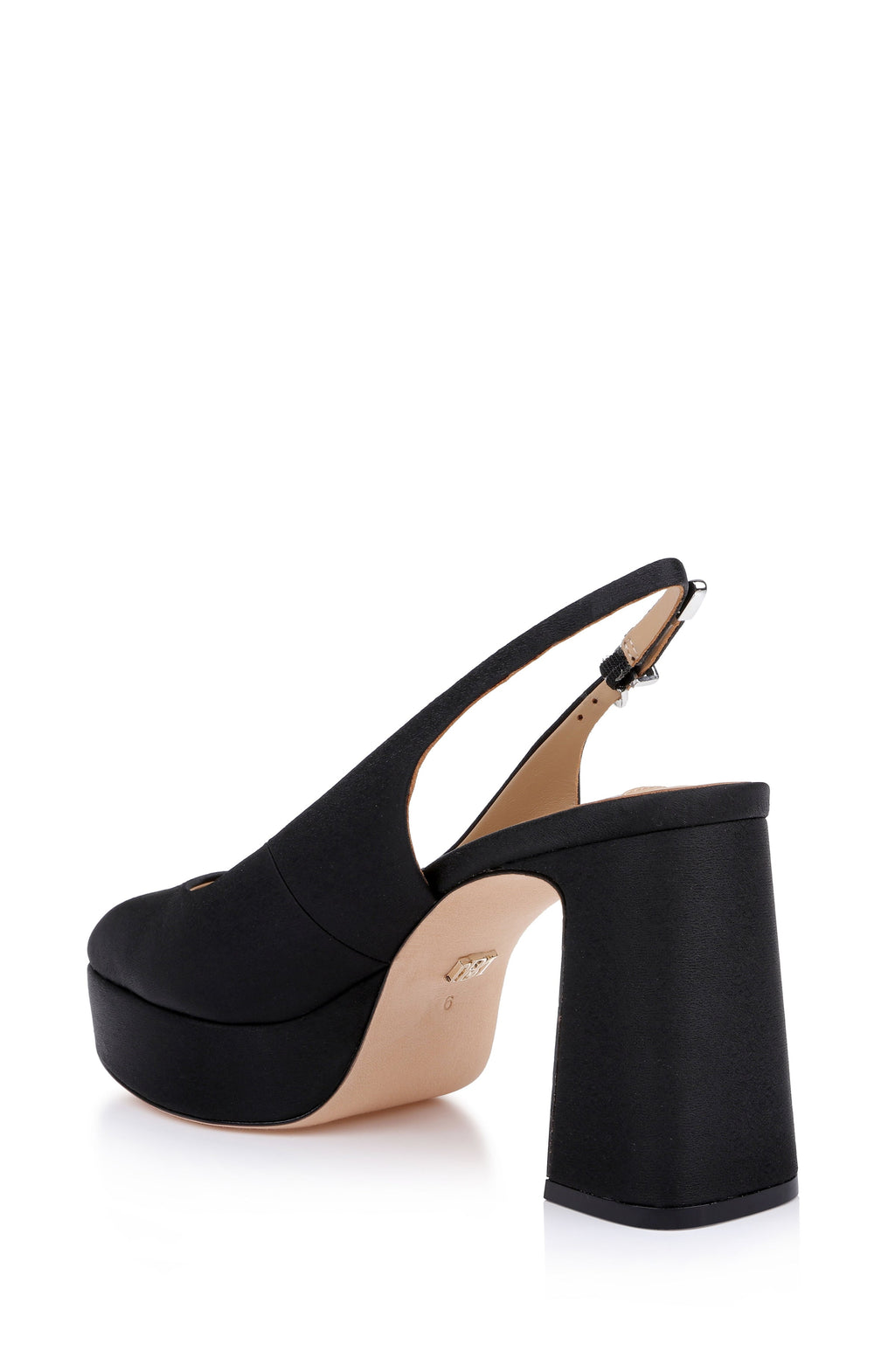 Black Crepe | Rylan Almond Toe Slingback Pumps Back Side