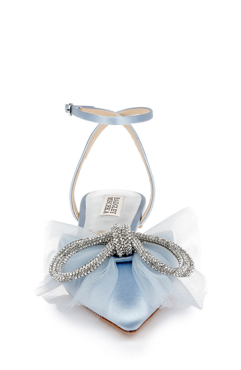Azure Blue | Sabina Tulle Bow Pointed Toe Flat