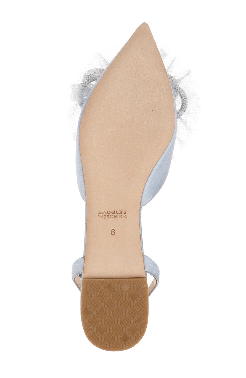 Azure Blue | Sabina Tulle Bow Pointed Toe Flat
