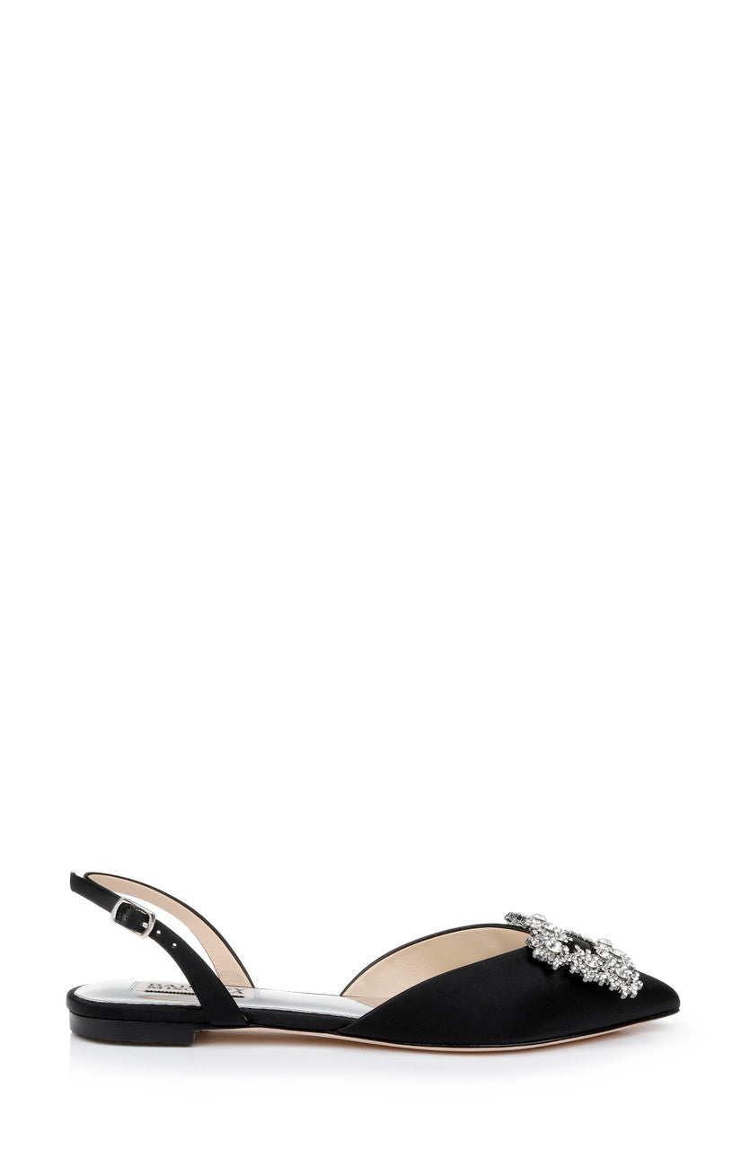 Black | Saga Crystal Buckle Pointed Toe Flat