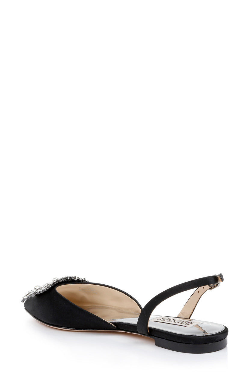 Black | Saga Crystal Buckle Pointed Toe Flat