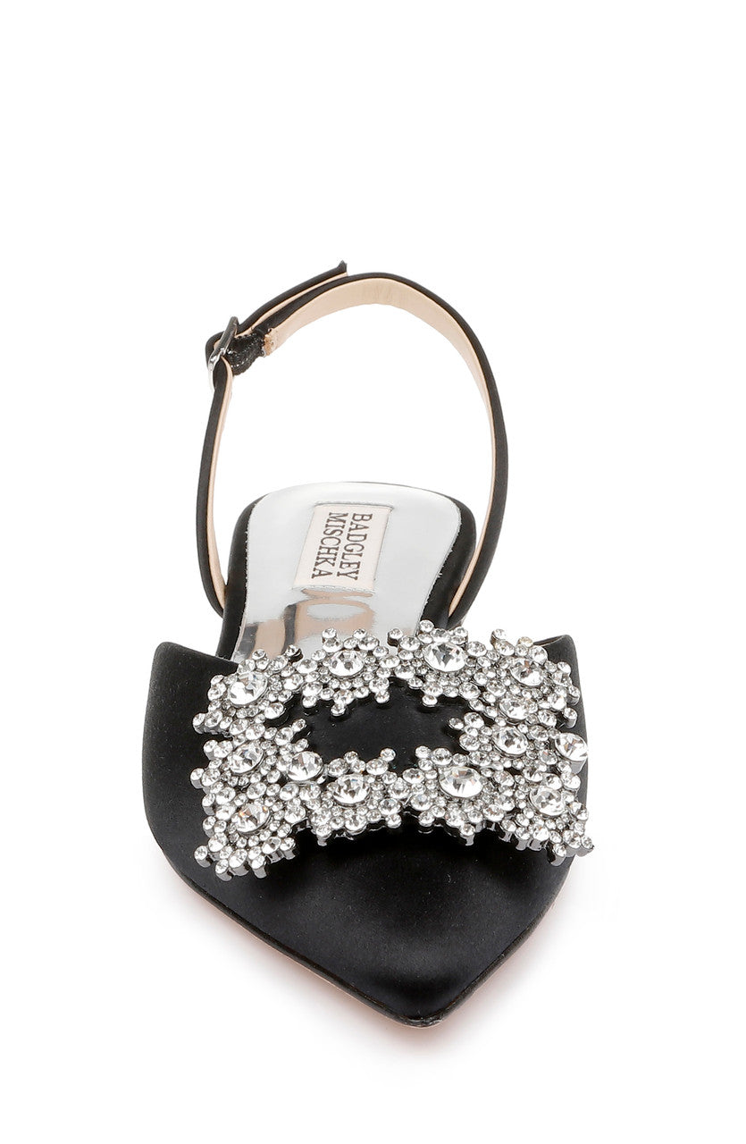 Black | Saga Crystal Buckle Pointed Toe Flat