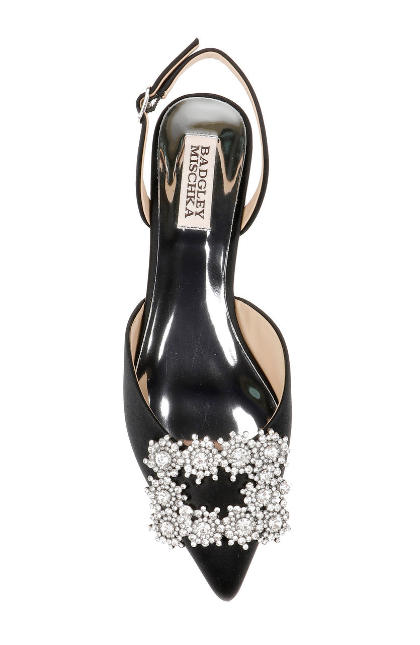 Black | Saga Crystal Buckle Pointed Toe Flat