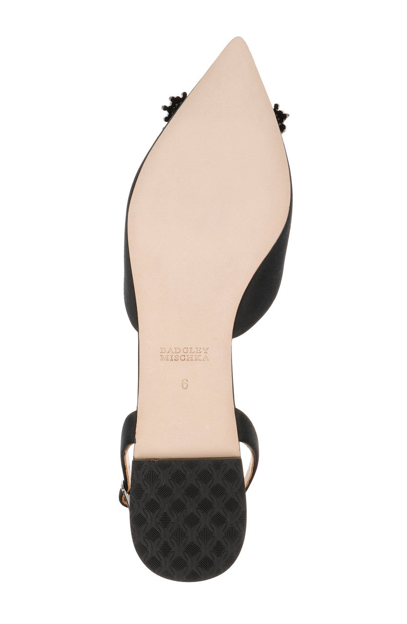 Black | Saga Crystal Buckle Pointed Toe Flat