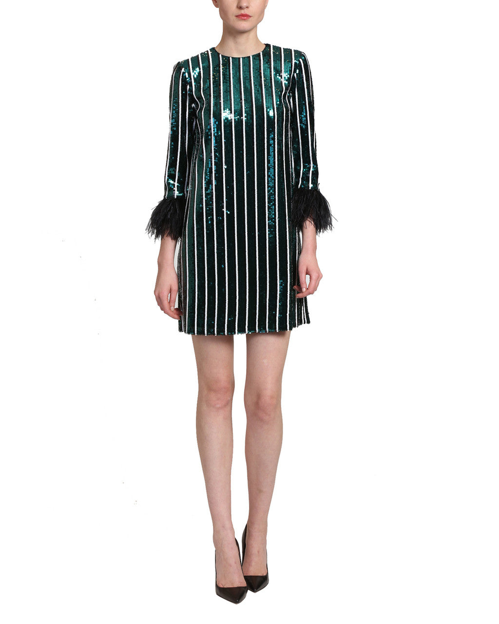 Emerald Multi | Sequins Striped Sack Dress
