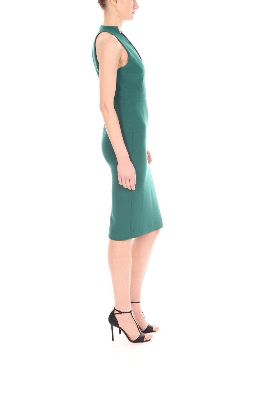 Dark Emerald | Halter V Neck Butter Crepe Sheath