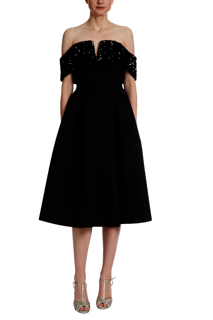 Black | Sequin Off Shoulder Scuba Cocktail Dress
