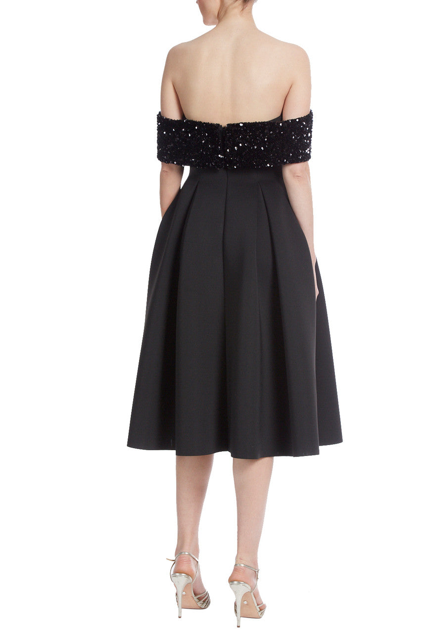 Black | Sequin Off Shoulder Scuba Cocktail Dress