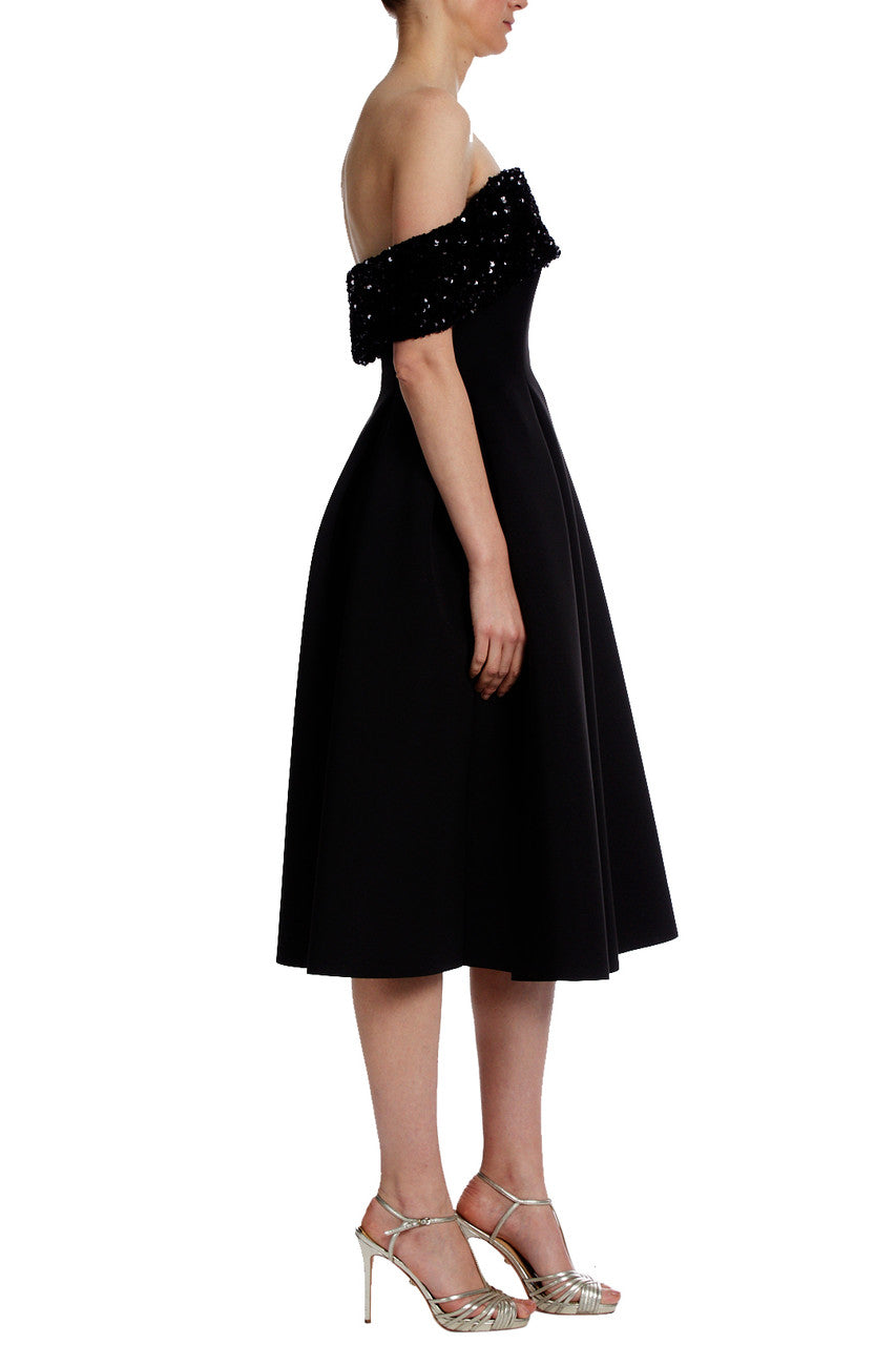 Black | Sequin Off Shoulder Scuba Cocktail Dress
