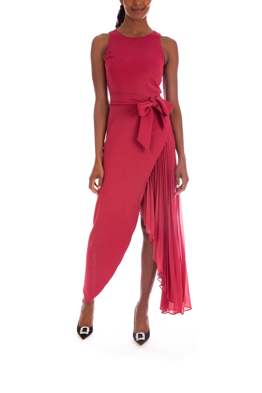 Berry | Asymmetrical Wrap Dress with Georgette Underlay