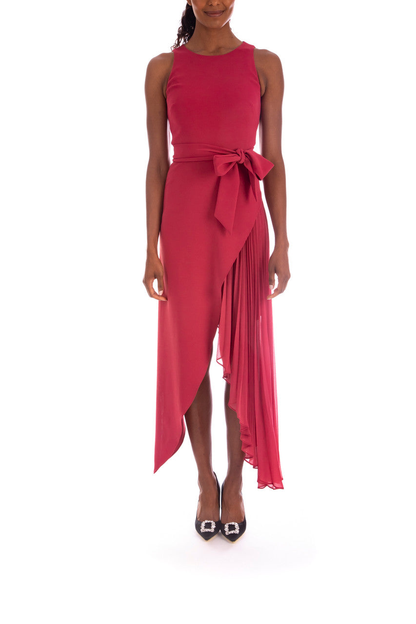 Berry | Asymmetrical Wrap Dress with Georgette Underlay