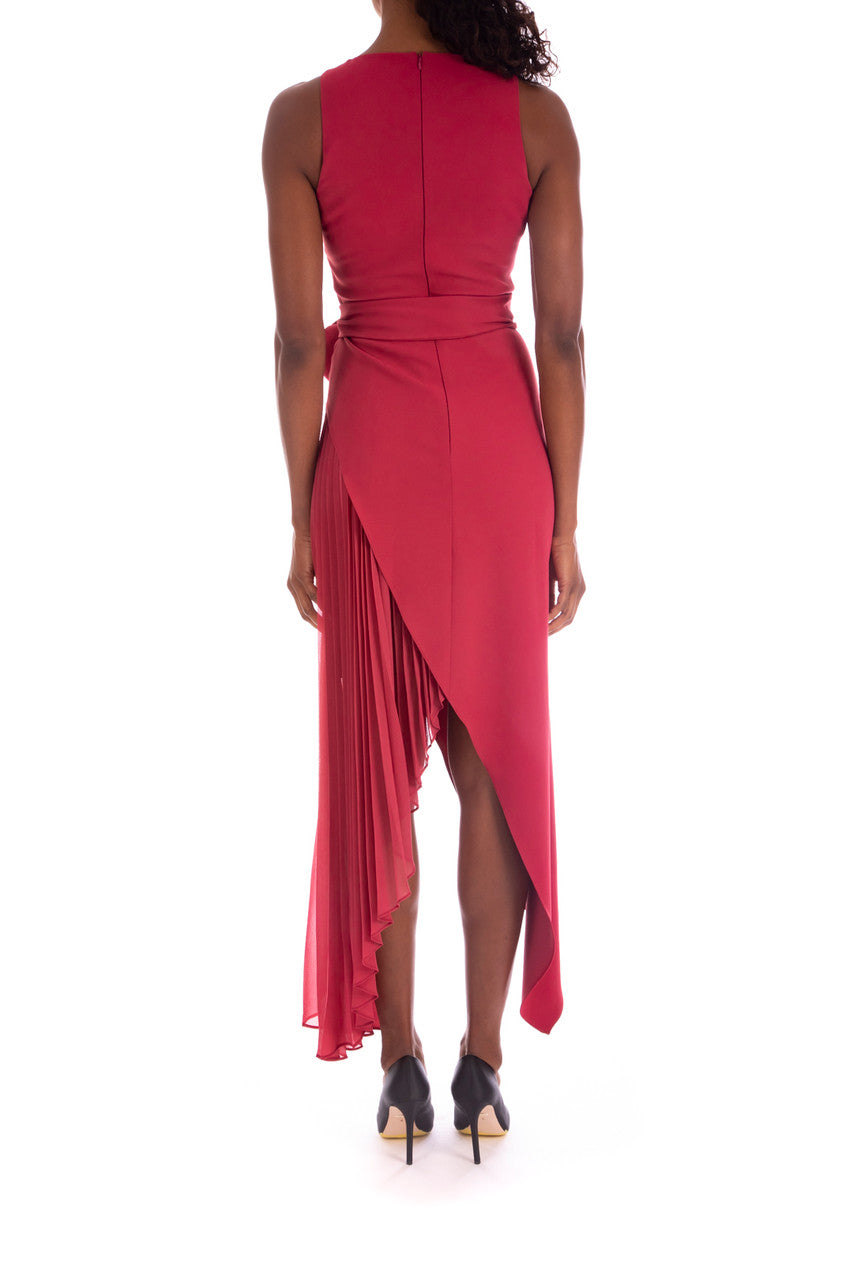 Berry | Asymmetrical Wrap Dress with Georgette Underlay