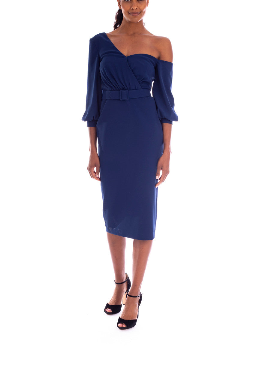 Indigo | Fitted Drop-Shoulder Asymmetrical Dress