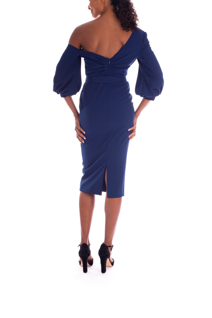 Indigo | Fitted Drop-Shoulder Asymmetrical Dress
