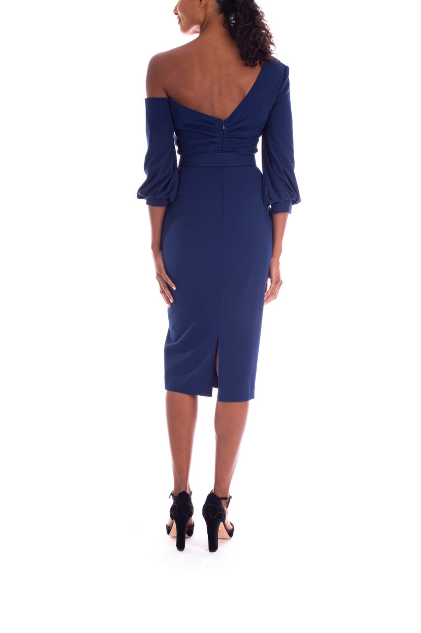Indigo | Fitted Drop-Shoulder Asymmetrical Dress