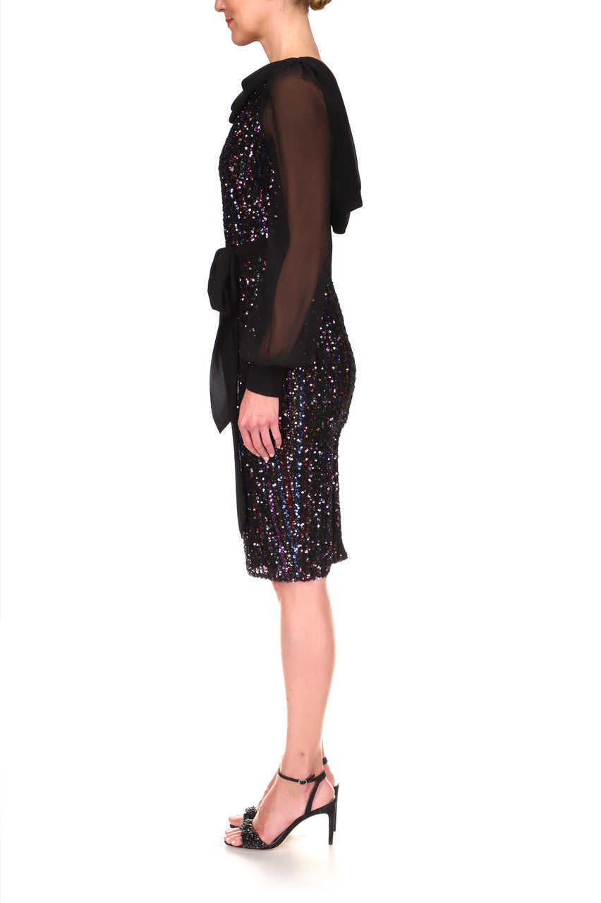 Black | Stripe and Sequin Cocktail Dress